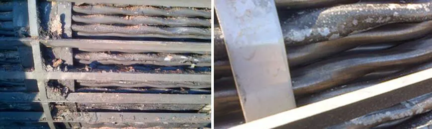 Heat exchanger before and after cleaning.