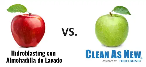 Coj&iacute;n de lavado Hydroblasting vs. CLEAN AS NEW